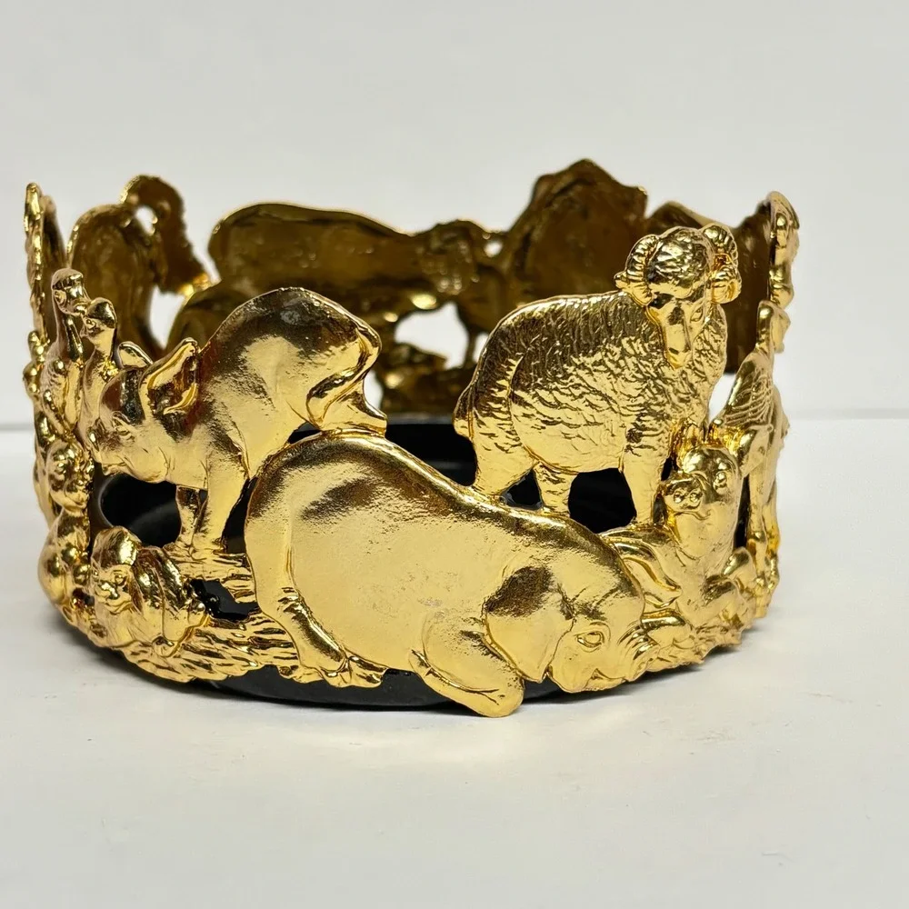 Arthur Court Farm Life Wine Coaster Gold Tone Wine Animal Bottle Coaster Rare